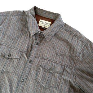 Cody James Mens XL Blue/Orange Western Pearl Snap Plaid Short Sleeve Button Up